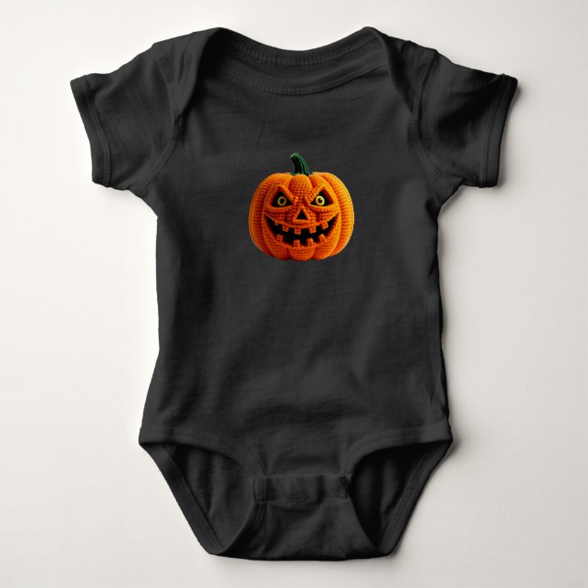Body Para Bebê Close-Up of Crocheted Halloween Pumpkin with Scary (Frente)