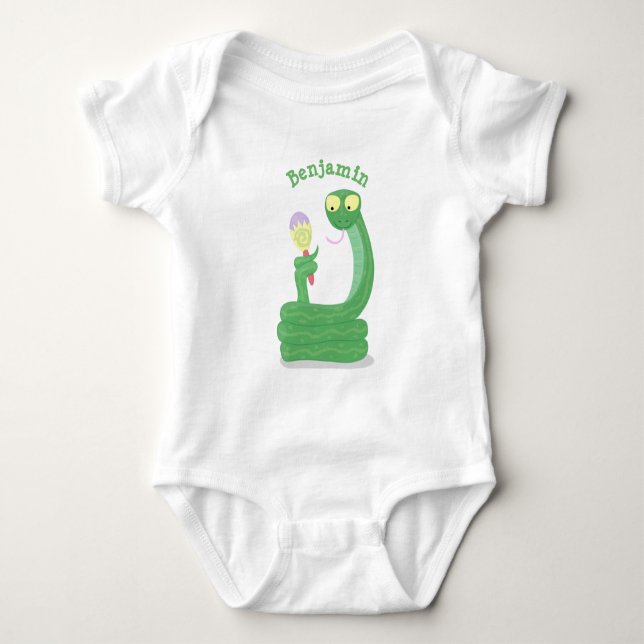 Body Para Bebê Cobra verde engraçado com desenhos de maraca (Frente)
