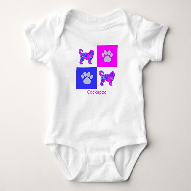 Body Para Bebê Cockapoo Cão e Pata Rosa e Azul (Frente)