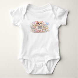 Body Para Bebê Código QR Personalizado Kawaii Gatinho Floral Rosa