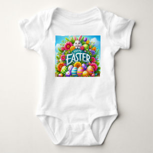 Body Para Bebê Coelhinho bonito de primavera/Páscoa com ovo