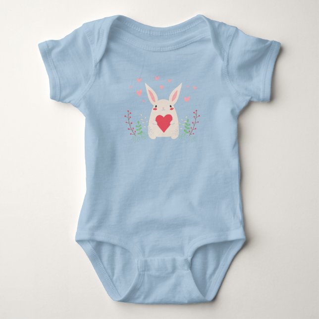 Body Para Bebê Coelhinho Branco Bonito Com Coração (Frente)