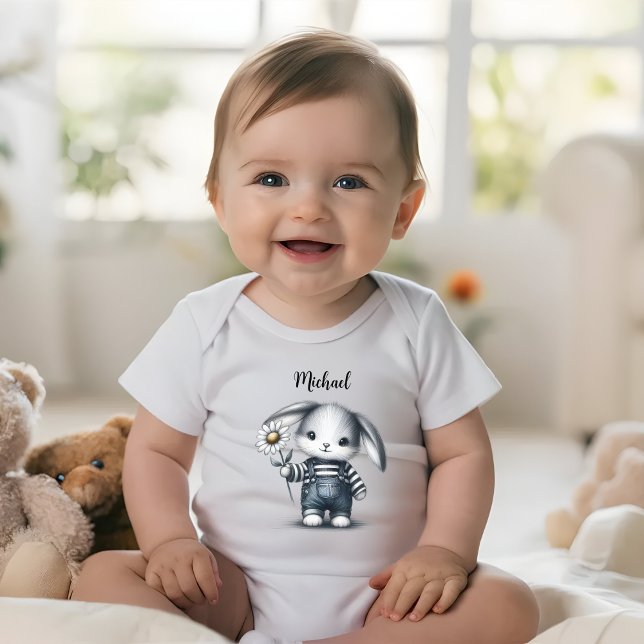 Body Para Bebê Coelhinho De Garoto Whimsic Com Nome (Criador carregado)