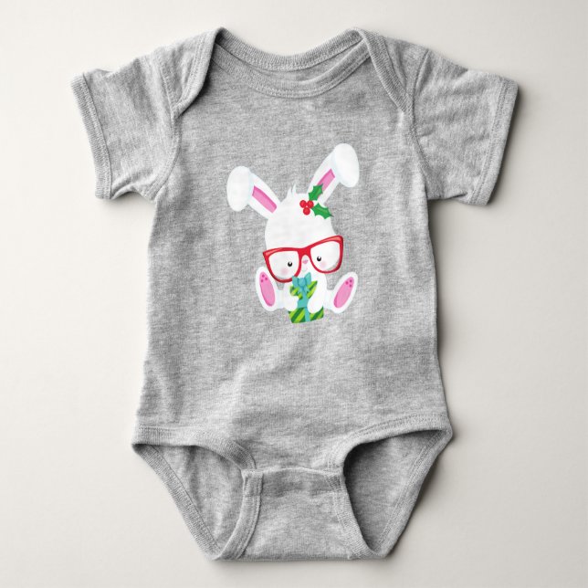 Body Para Bebê Coelhinho De Natal, Coelhinho De Hipster, Coelhinh (Frente)