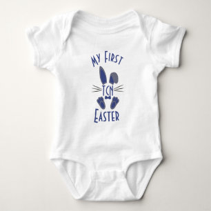 Body Para Bebê Coelhinho de Páscoa Azul Monogramado Meu Primeiro 