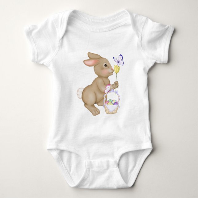 Body Para Bebê Coelhinho de Páscoa e cesta (Frente)