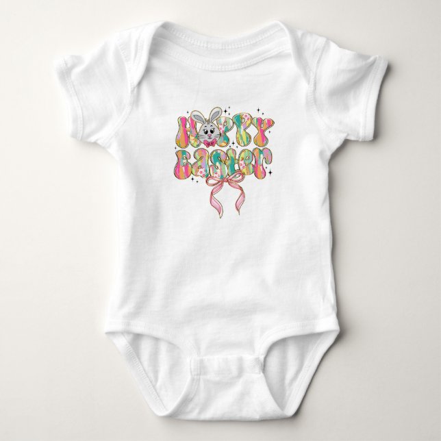 Body Para Bebê Coelhinho de Páscoa Feliz Laço Coquete (Frente)