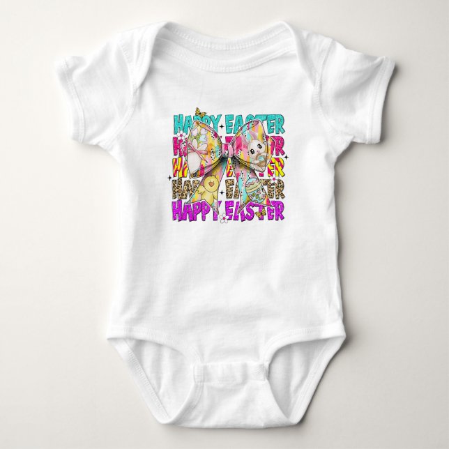 Body Para Bebê Coelhinho de Pásqua Feliz Laço Sedutor (Frente)