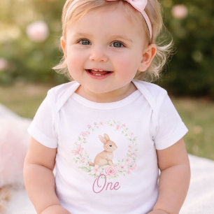 Body Para Bebê Coelhinho em Aquarela Menina 1º Aniversário Floral