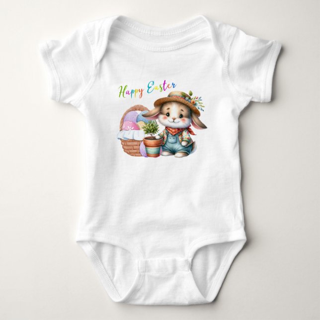 Body Para Bebê Coelhinho Feliz de Páscoa Bodysuit para Bebê (Frente)