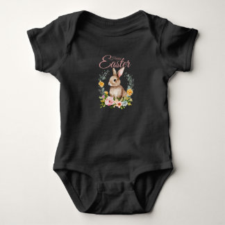 Body Para Bebê Coelhinho Floral de Aquarela Adorável Páscoa