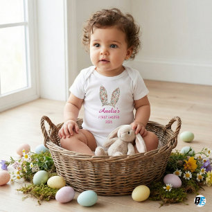 Body Para Bebê Coelhinho Floral Personalizado para Primeira Pásco