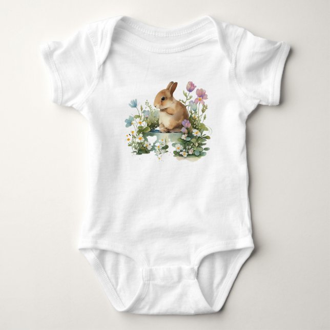 Body Para Bebê Coelho Bebês no Pote da Flor (Frente)