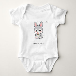Body Para Bebê Coelho Chibi Fofo com Flor Personalizado 