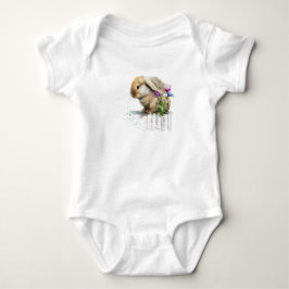 Body Para Bebê Coelho Coelho do Lop Watercolor com Flores