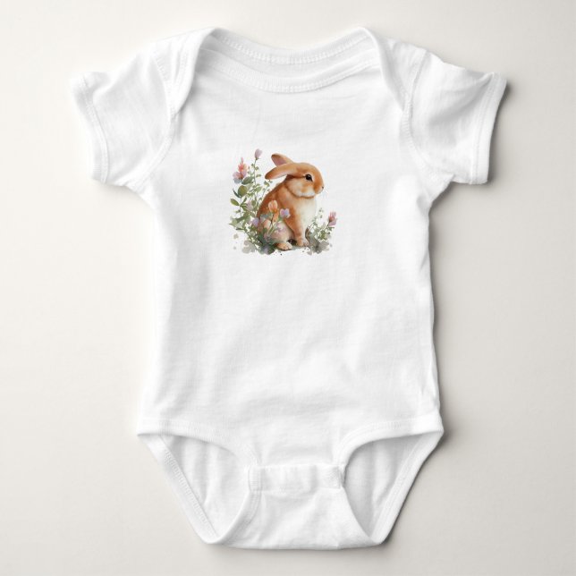 Body Para Bebê Coelho com Flores (Frente)