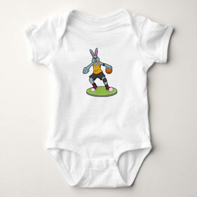 Body Para Bebê Coelho como jogador de basquetebol (Frente)