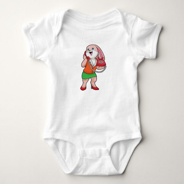 Body Para Bebê Coelho como Secretária ao Telefone (Frente)