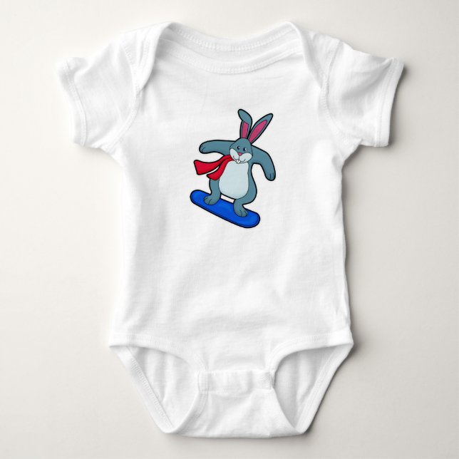 Body Para Bebê Coelho como Snowboarder com Snowboard & Cachecol (Frente)