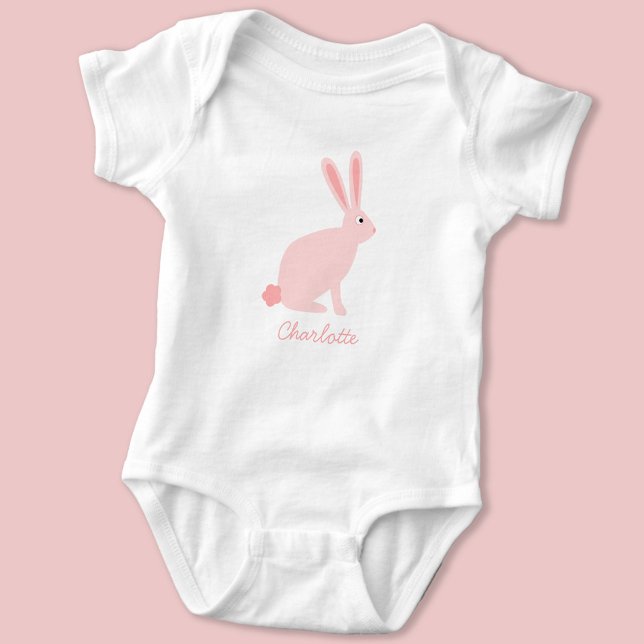 Body Para Bebê Coelho Cor-de-Rosa Bonito Personalizado (Cute bunny rabbit personalized name baby bodysuit)
