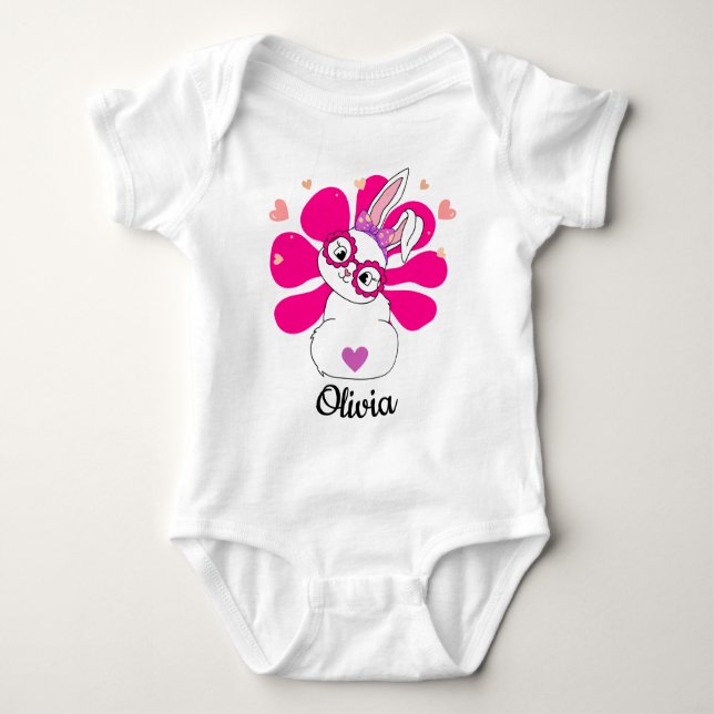 Body Para Bebê Coelho da Páscoa bonito personalizado (Frente)