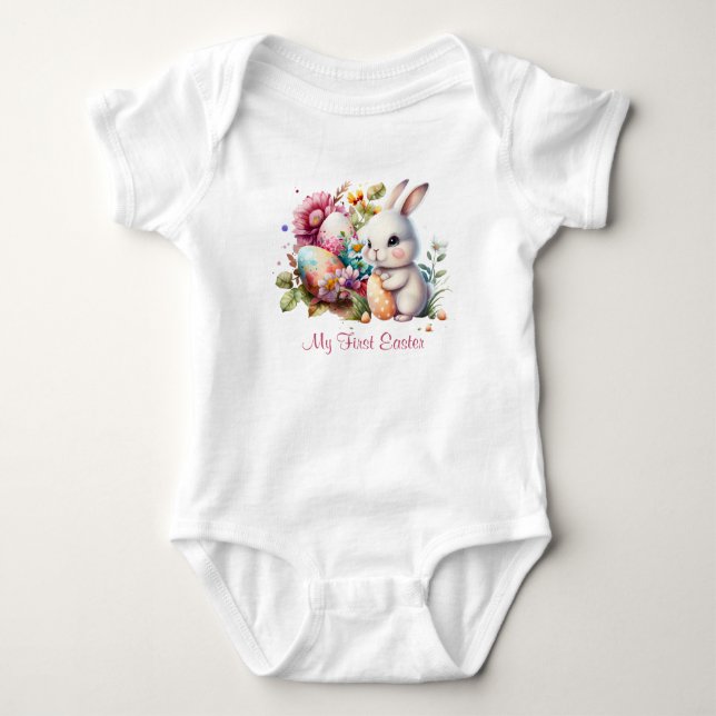 Body Para Bebê Coelho da Páscoa de Aquarela Adorável (Frente)