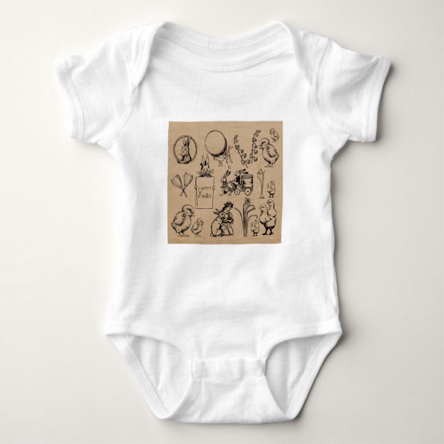 Body Para Bebê Coelho da Páscoa e Pintinho Kraft Brown (Frente)