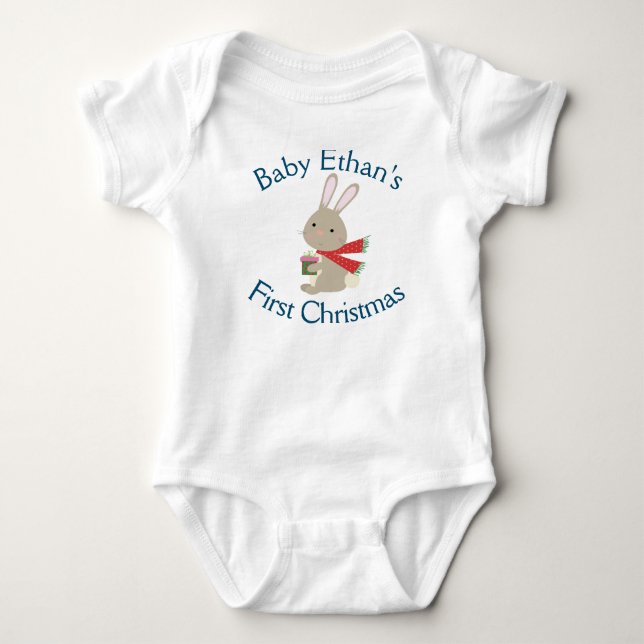 Body Para Bebê Coelho de Natal Personalizado do Primeiro Natal do (Frente)