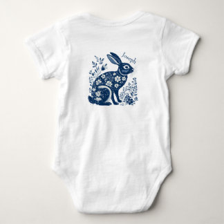 Body Para Bebê Coelho de Páscoa Azul-Marinho Floral Vitoriano Ant