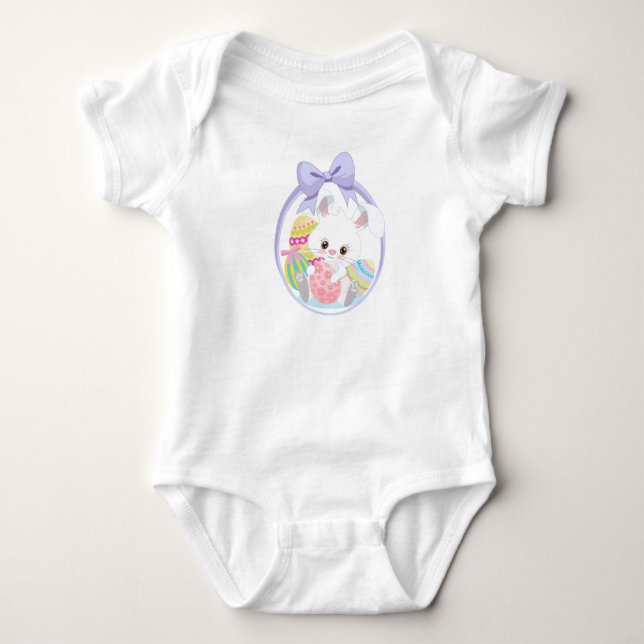 BODY PARA BEBÊ COELHO DE PÁSCOA BRANCO FOFO EM OVO DE PÁSCOA (Frente)