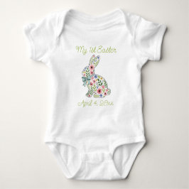 Body Para Bebê Coelho de Páscoa com Flores Silvestres Rosa e Azul