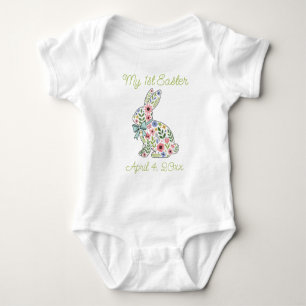 Body Para Bebê Coelho de Páscoa com Flores Silvestres Rosa e Azul