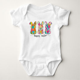 Body Para Bebê Coelho de Páscoa Feliz Brilho Colorido