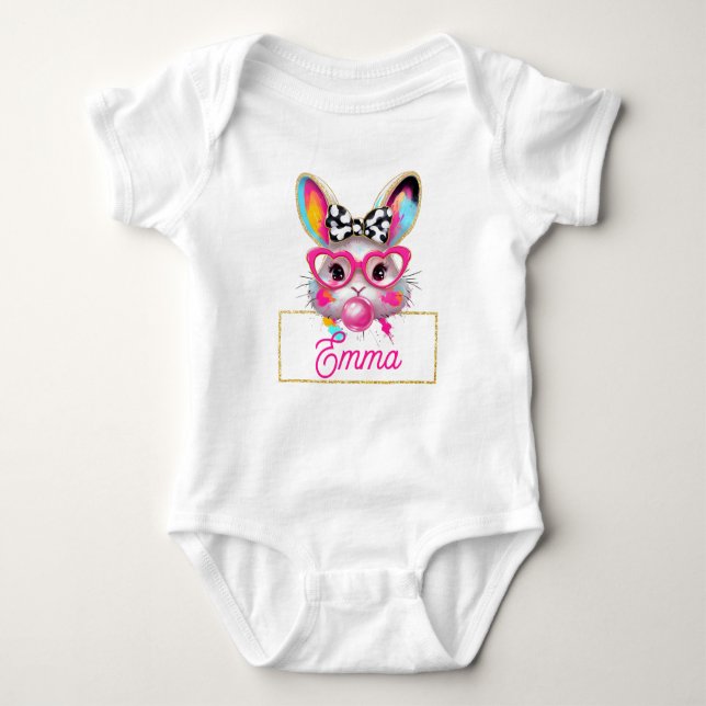 Body Para Bebê Coelho de Páscoa Rosa Personalizado  (Frente)