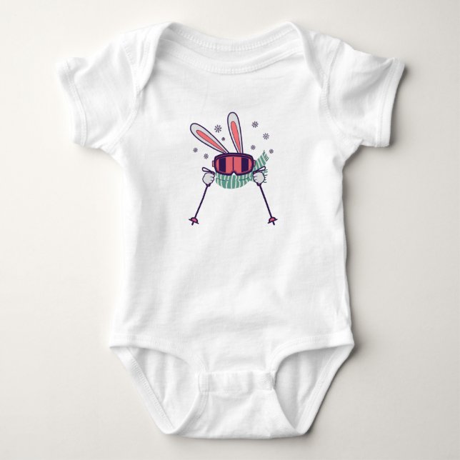 Body Para Bebê Coelho do esqui com óculos de esqui e cachecol (Frente)