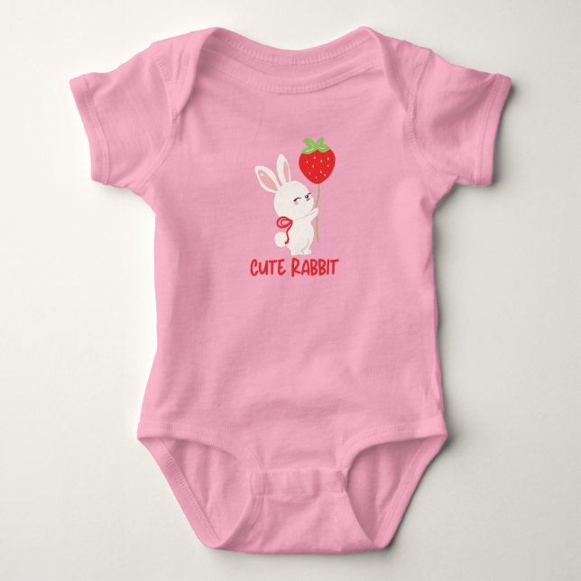 Body Para Bebê Coelho Fofo com Design Kawaii de Morango (Frente)