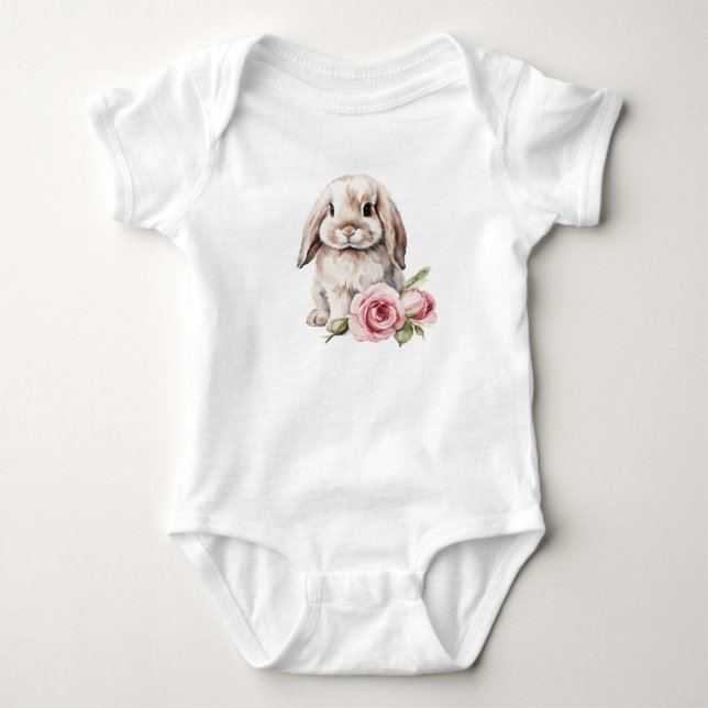Body para Bebê Coelho Lop Orelhudo Rosa (Frente)