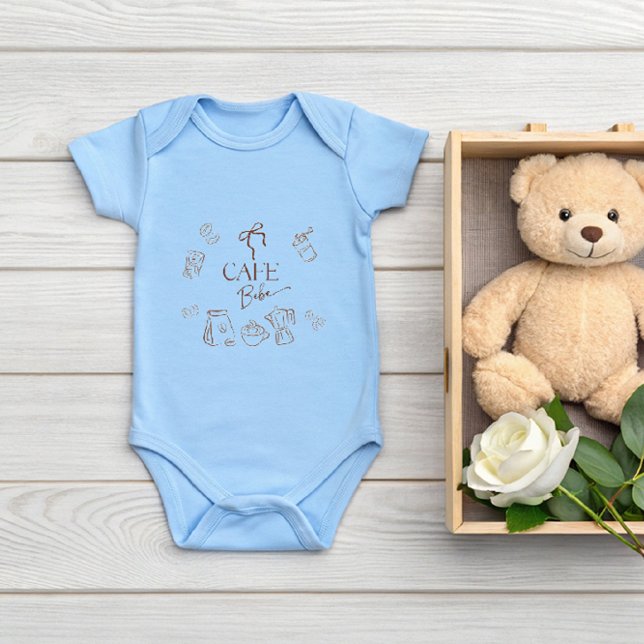 Body Para Bebê Coffee Theme Blue Bow Cafe Bebe Boy Baby Shower (Criador carregado)