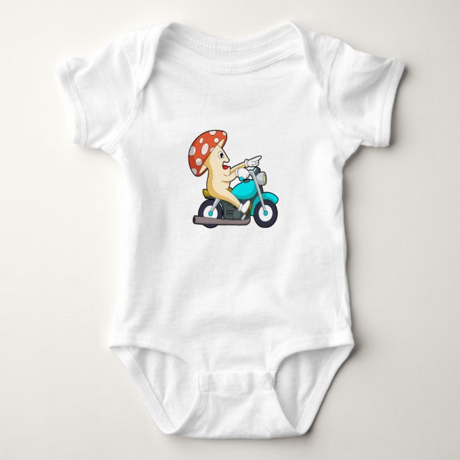 Body Para Bebê Cogumelo como Biker com Motocicleta (Frente)