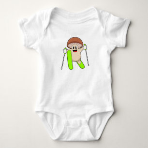 Body Para Bebê Cogumelo como esquiador com esqui