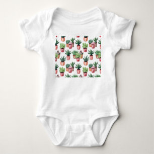 Body Para Bebê Coleção de cactos em potes, aquarela.