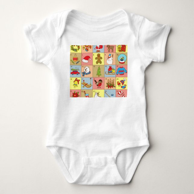 Body Para Bebê Coleção de Elementos de Doodle do Advento de Natal (Frente)
