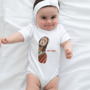 Body Para Bebê Coloque De Volta Jesus Engraçado No Fundo Branco