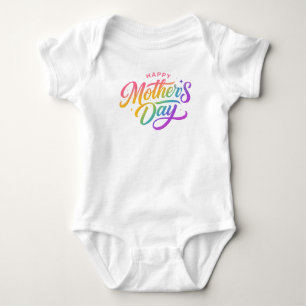 Body Para Bebê Colorido Feliz Dia das Mães Caligrafia Arco-Íris