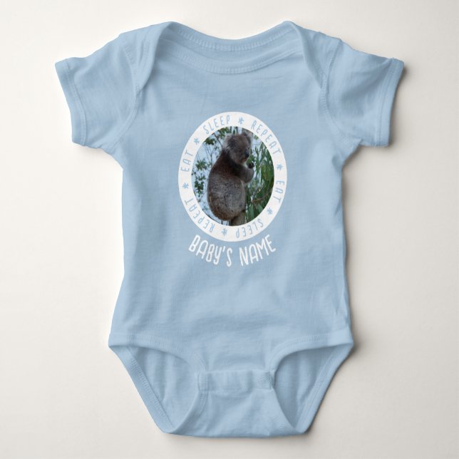 Body Para Bebê Coma o sono Repita Engraçado Koala Azul (Frente)