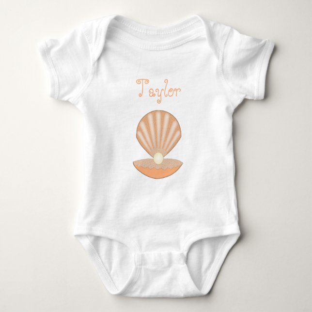 Body Para Bebê Concha de ostra e Pérola Nome Personalizado Sem Gê (Frente)