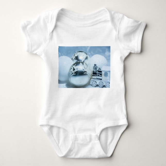 Body Para Bebê Condecorações brancas de inverno. Natal. (Frente)