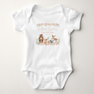 Body Para Bebê Conjunto de 1º Aniversário Floral Rosado Animais d