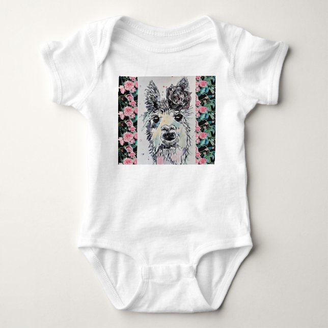Body Para Bebê Conjunto de Bebê de Aguarela de Alpaca Llama Fofa (Frente)