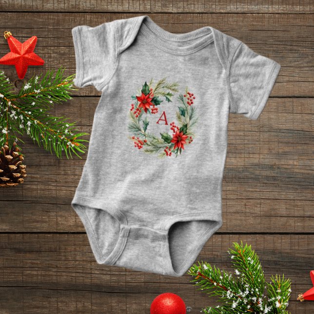 Body Para Bebê Conjunto de bebê de Natal alegre com grinalda  (Criador carregado)
